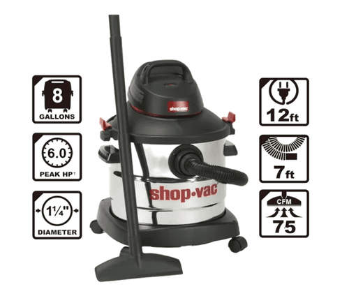 Shop-Vac 8 Gallon 6.0 Peak HP Wet Dry Vacuum, Stainless Steel Tank - Thumbnail 5