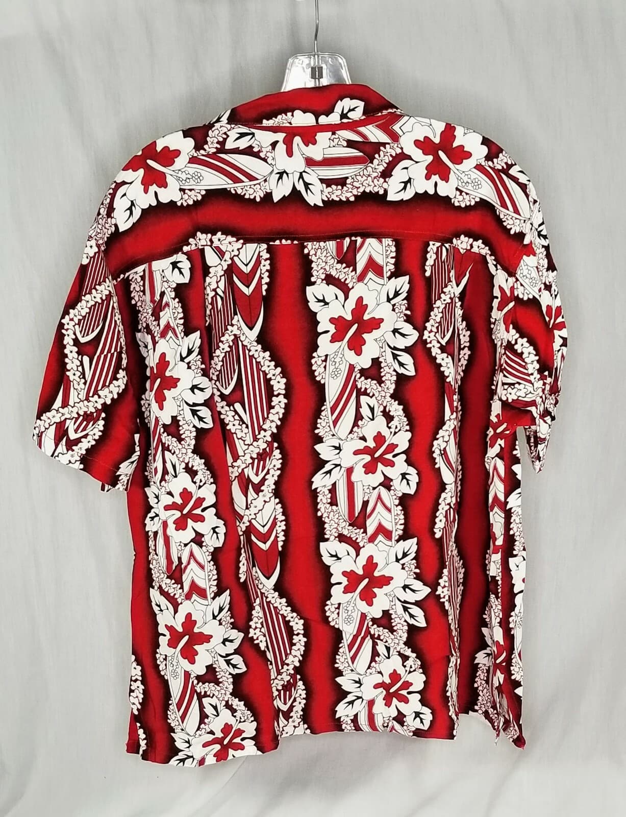 Tiki Palm Red Floral Surf Board Hawaiian Shirt 100% Rayon Pocket Large - Thumbnail 2