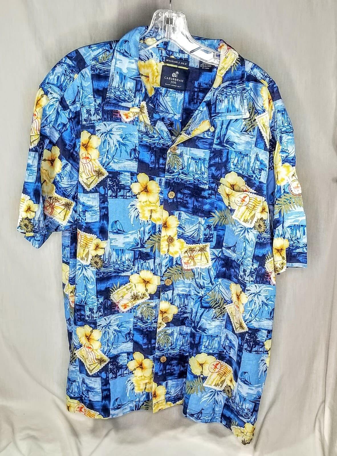 Caribbean Joe Mens XL Washable Silk Floral Stamp Hawaiian Shirt - Image 1