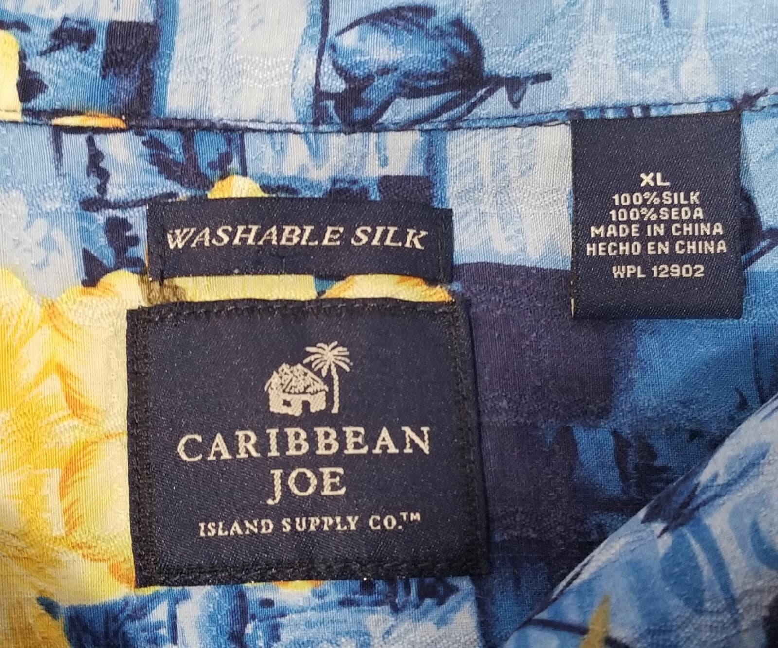 Caribbean Joe Mens XL Washable Silk Floral Stamp Hawaiian Shirt - Thumbnail 3
