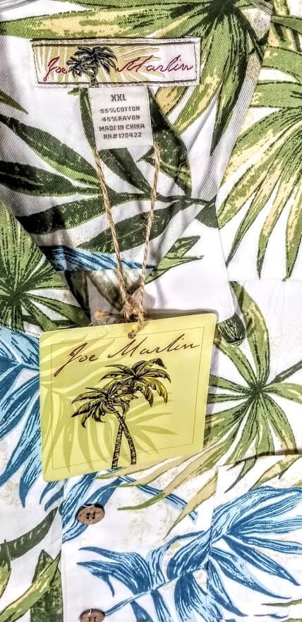 NWT Joe Marlin Palm Frond Cotton Rayon 2XL Hawaiian Shirt - Thumbnail 3