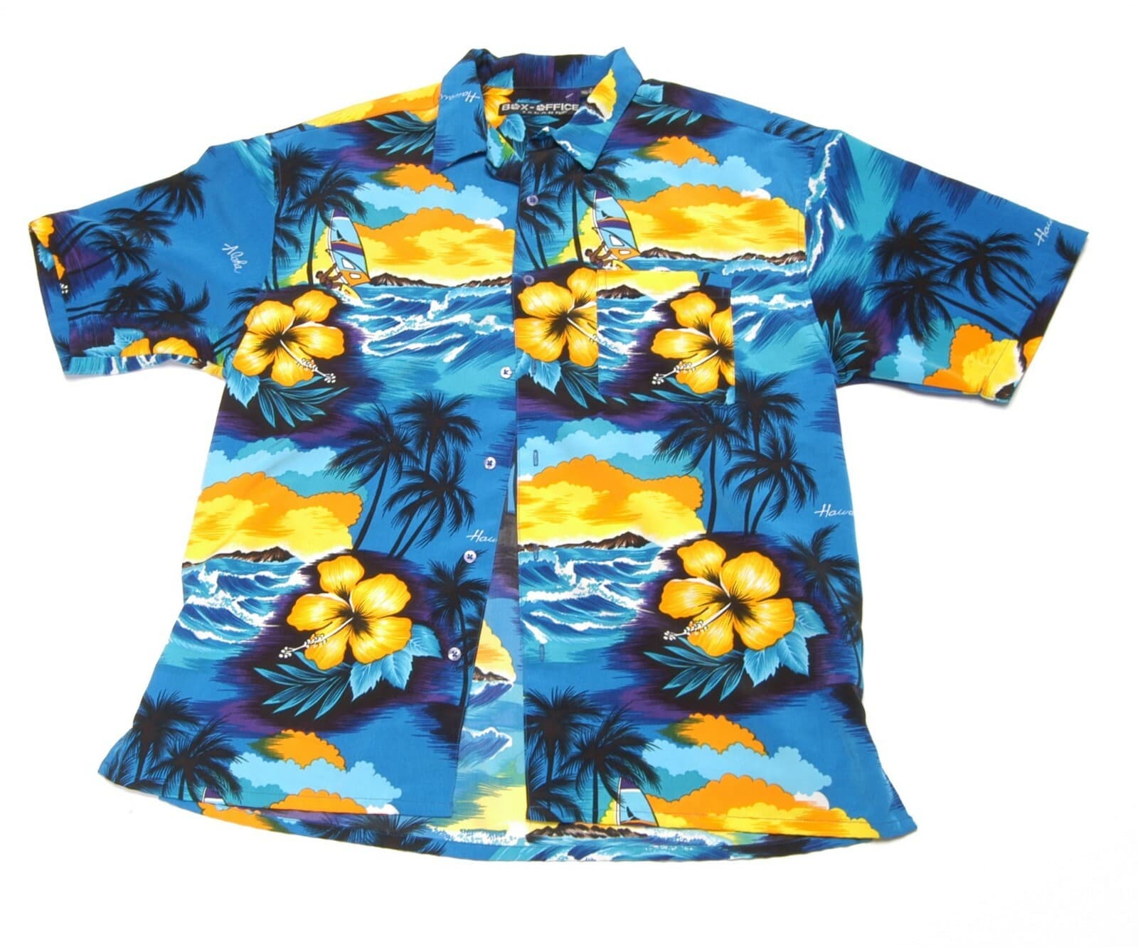 Box Office Island Blue Yellow Hibiscus Sailboard Large Polyester - Image 1