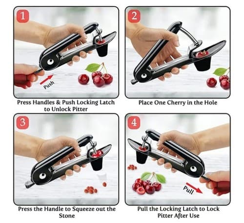 Veleka Cherry/Olive Pitter Tool with Lock Cherry Stoner Pitter Core Remover - Thumbnail 5