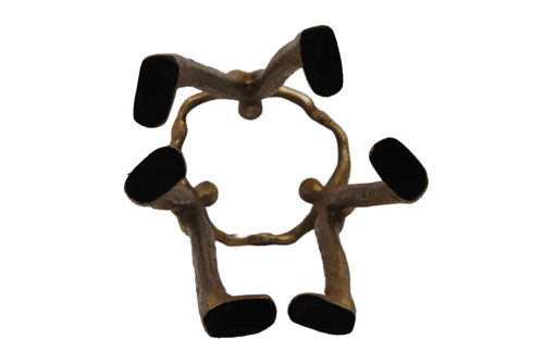 Gold Tone Abstract Unity Sculpture Three Figures Holding Hands - Thumbnail 3
