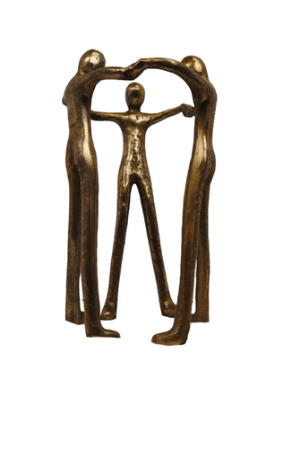 Gold Tone Abstract Unity Sculpture Three Figures Holding Hands - Image 1