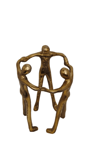 Gold Tone Abstract Unity Sculpture Three Figures Holding Hands - Thumbnail 2