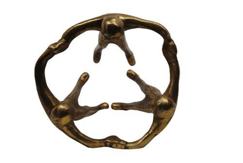 Gold Tone Abstract Unity Sculpture Three Figures Holding Hands - Thumbnail 4