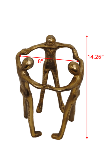 Gold Tone Abstract Unity Sculpture Three Figures Holding Hands - Thumbnail 5