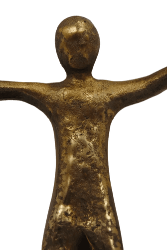 Gold Tone Abstract Unity Sculpture Three Figures Holding Hands - Thumbnail 6
