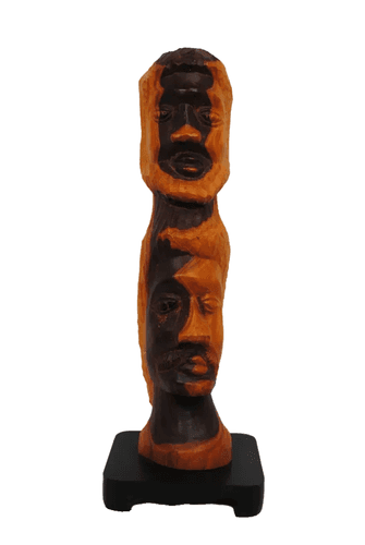 Vintage Primitive Tribal Style Hand Carved Wooden Double Face Sculpture Art Bust - Image 1