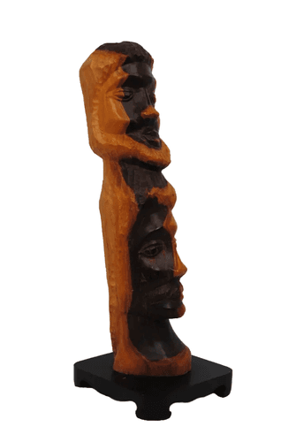 Vintage Primitive Tribal Style Hand Carved Wooden Double Face Sculpture Art Bust - Thumbnail 2