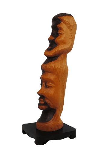 Vintage Primitive Tribal Style Hand Carved Wooden Double Face Sculpture Art Bust - Thumbnail 6