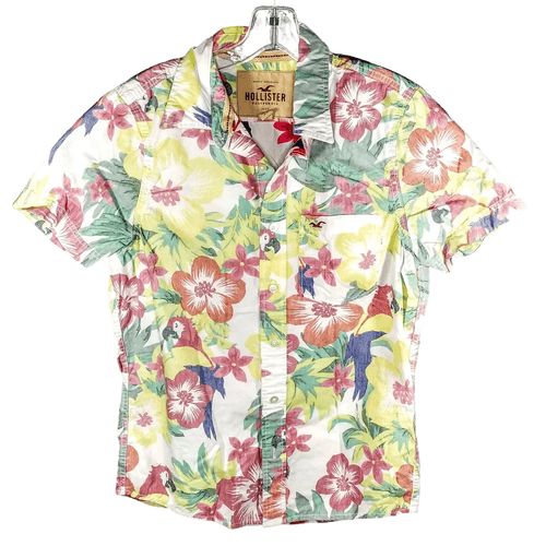 Hollister Tropical Floral Shirt – Parrot & Hibiscus Print (Size: M) - Image 1