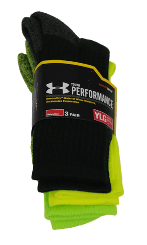 Under Armour Youth Performance Crew Socks – 3 Pair Pack – YLG U959 - Image 1