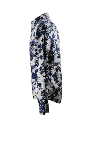 Michael Kors Mens XXL Slim Fit Dress Shirt White Blue Floral Long Sleeve Button - Thumbnail 2