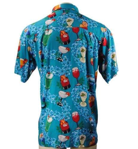 Cherokee Mens Hawaiian Shirt Blue Cocktail Drink Print Tropical Aloha Large - Thumbnail 3