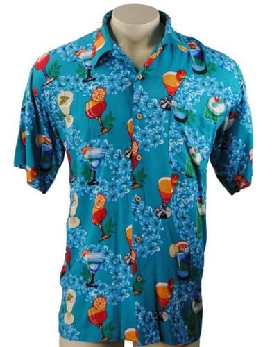 Cherokee Mens Hawaiian Shirt Blue Cocktail Drink Print Tropical Aloha Large - Image 1