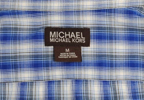 Michael Kors Men’s Medium Blue Plaid Shirt Long Sleeve Button Up Casual Cotton - Thumbnail 5