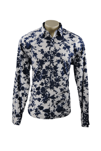 Michael Kors Mens XXL Slim Fit Dress Shirt White Blue Floral Long Sleeve Button - Image 1