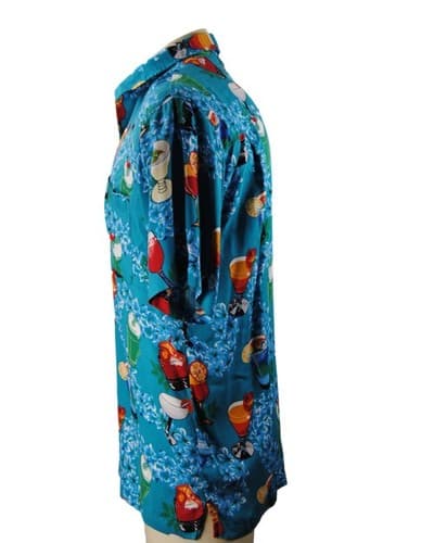 Cherokee Mens Hawaiian Shirt Blue Cocktail Drink Print Tropical Aloha Large - Thumbnail 2