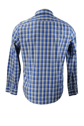 Michael Kors Men’s Medium Blue Plaid Shirt Long Sleeve Button Up Casual Cotton - Thumbnail 3