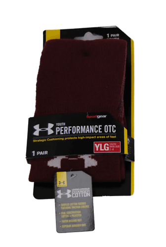 Under Armour Youth Performance OTC Soccer Socks Cardinal YLG HeatGear - Image 1