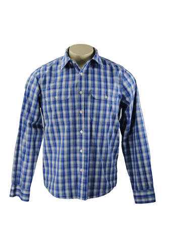 Michael Kors Men’s Medium Blue Plaid Shirt Long Sleeve Button Up Casual Cotton - Image 1