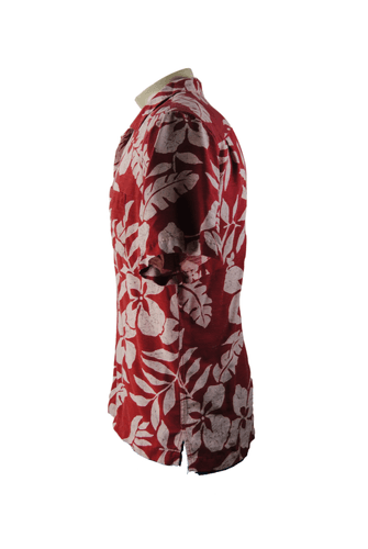 Batik Bay Mens XL 100% Silk Hawaiian Shirt Red Floral Aloha Camp Button Up - Thumbnail 2