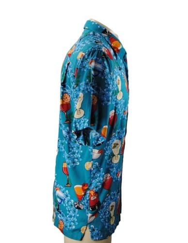 Cherokee Mens Hawaiian Shirt Blue Cocktail Drink Print Tropical Aloha Large - Thumbnail 4