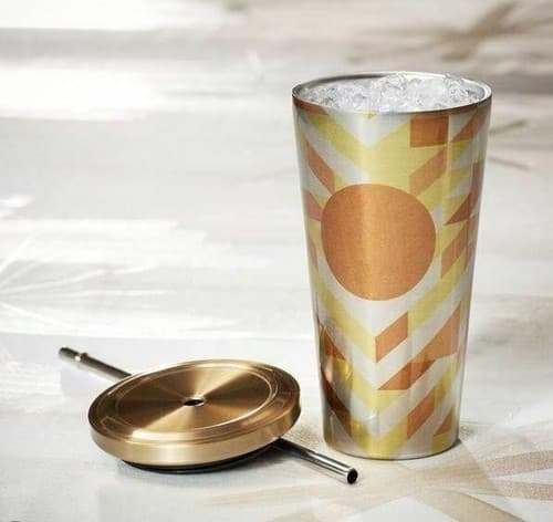 Starbucks Gold Chevron DOT Cold Cup Tumbler 16 oz with Lid Straw Discontinued - Image 1