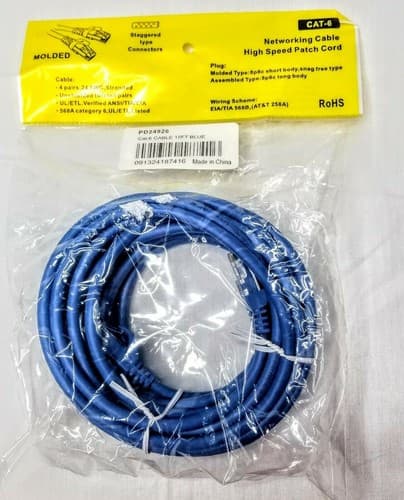 15 FOOT 24AWG Cat-6 Blue Gigabit Network Cable, 2 PACK NEW - Thumbnail 2