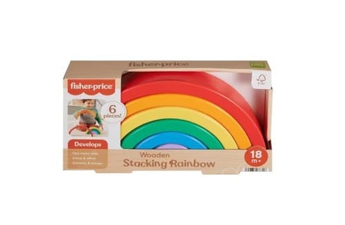 Fisher-Price Wood Toddler Toy Stacking Rainbow, 6 Colorful Wooden Pieces - Image 1