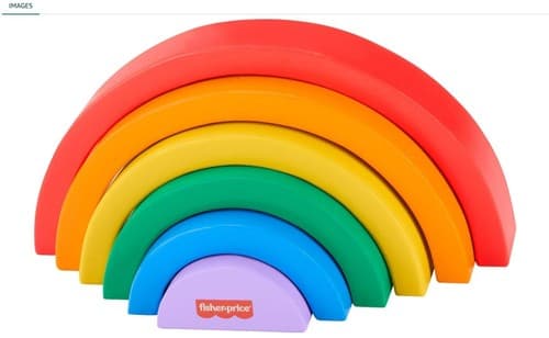 Fisher-Price Wood Toddler Toy Stacking Rainbow, 6 Colorful Wooden Pieces - Thumbnail 2