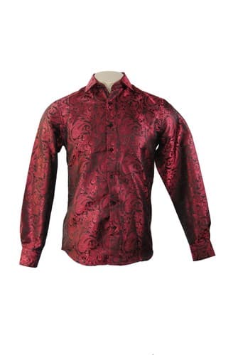 DiBanGu Mens Red Paisley Dress Shirt Small Long Sleeve Satin Floral Button Up - Image 1