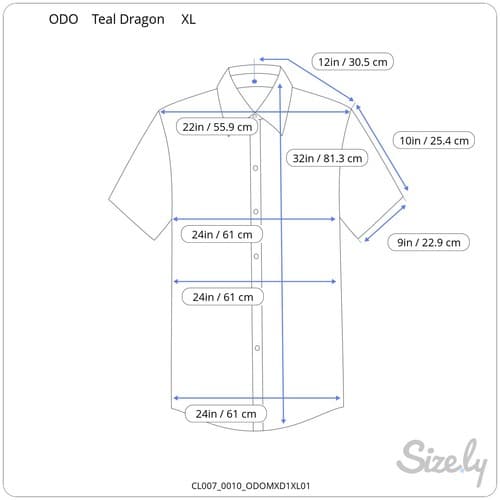 ODO Teal Blue Dragon Shirt Mens XL Silk Look Button Up Jacquard Short Sleeve - Thumbnail 8