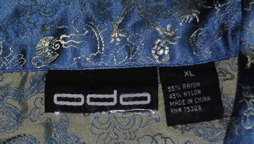 ODO Teal Blue Dragon Shirt Mens XL Silk Look Button Up Jacquard Short Sleeve - Thumbnail 5