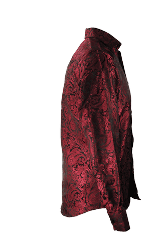 DiBanGu Mens Red Paisley Dress Shirt Small Long Sleeve Satin Floral Button Up - Thumbnail 4