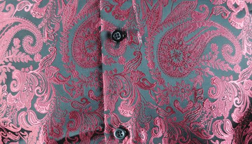 DiBanGu Mens Red Paisley Dress Shirt Small Long Sleeve Satin Floral Button Up - Thumbnail 6