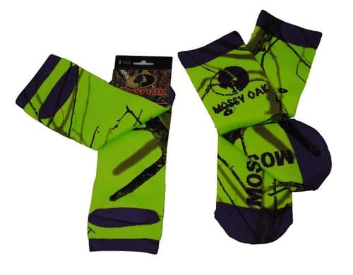 Mossy Oak Womens Socks MD 2 Pair Camo Crew Liner Neon Green Hunting Outdoor New - Thumbnail 2