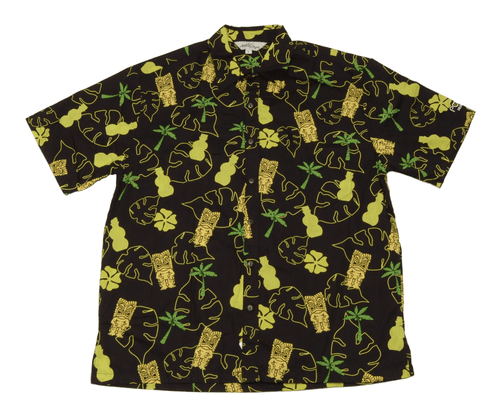 Aloha Days Hawaiian Shirt – Tiki, Coconut Trees, & POM bottle Print (Size Large) - Image 1