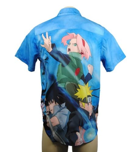 Naruto Shippuden Anime Button Up Shirt Hot Topic Mens Medium Blue Graphic Manga - Thumbnail 3