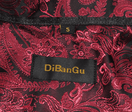 DiBanGu Mens Red Paisley Dress Shirt Small Long Sleeve Satin Floral Button Up - Thumbnail 5