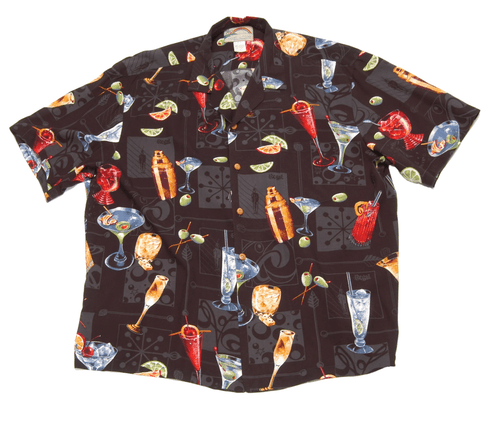 Paradise Found Cocktail Hawaiian Shirt – Black Party Drinks Theme (Men XL) - Image 1