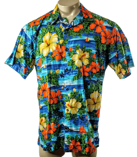 Squish Wear Vibrant Tropical Hibiscus Hawaiian Shirt (Size: L) Beachwear - Image 1