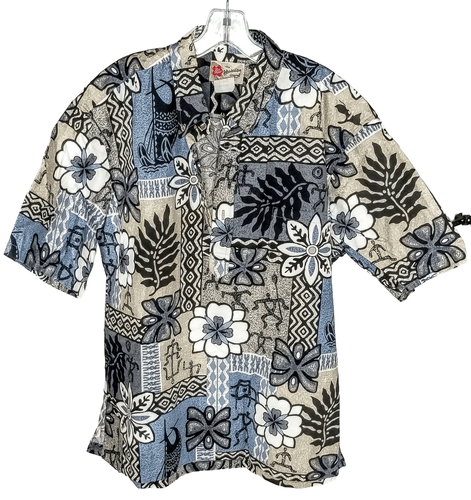 Vintage Hilo Hattie Hawaiian Shirt Tribal Floral Design Beachwear (Size: XL) - Image 1