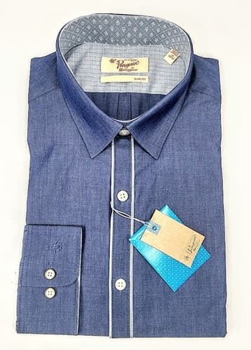 PENGUIN MUNSINGWEAR INK BLUE MEN DRESS SLIM FIT SHIRT - Image 1