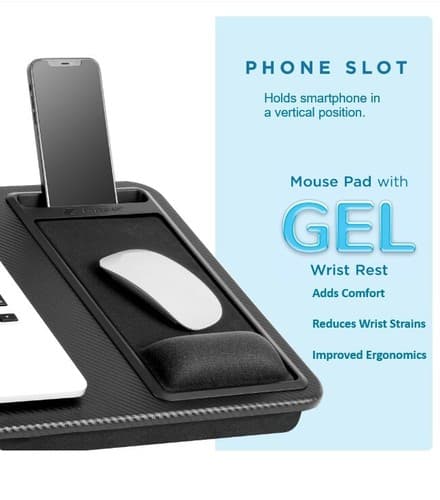 LapGear Elevation Pro Lap Desk with Gel Wrist Rest and Adjustable Cushion - Thumbnail 6