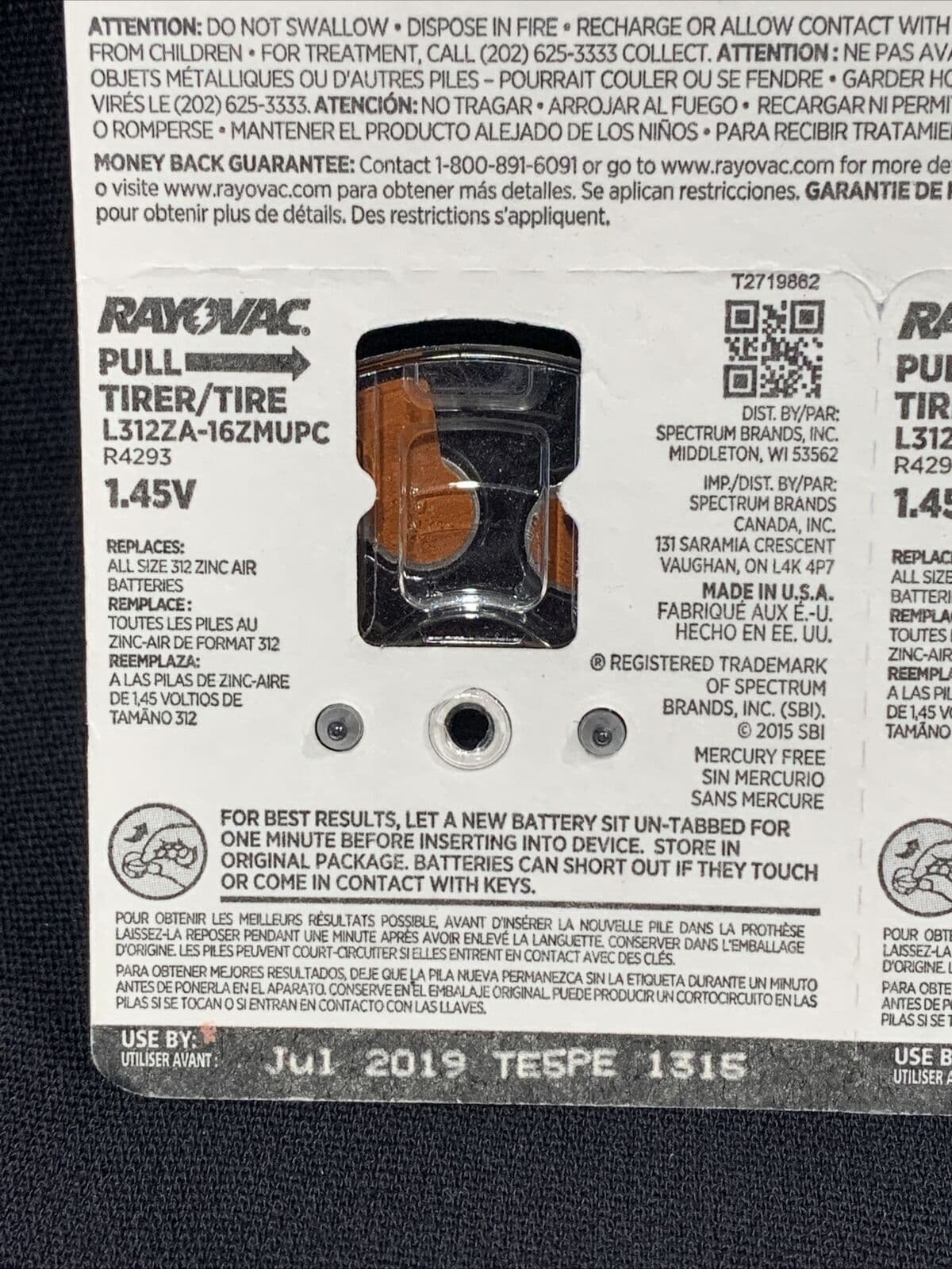 NEW SEALED 3 PK - RAYOVAC 312 Hearing Aid Batteries 1.45V (16 Pc Ea) (EXP 07/19) - Thumbnail 8