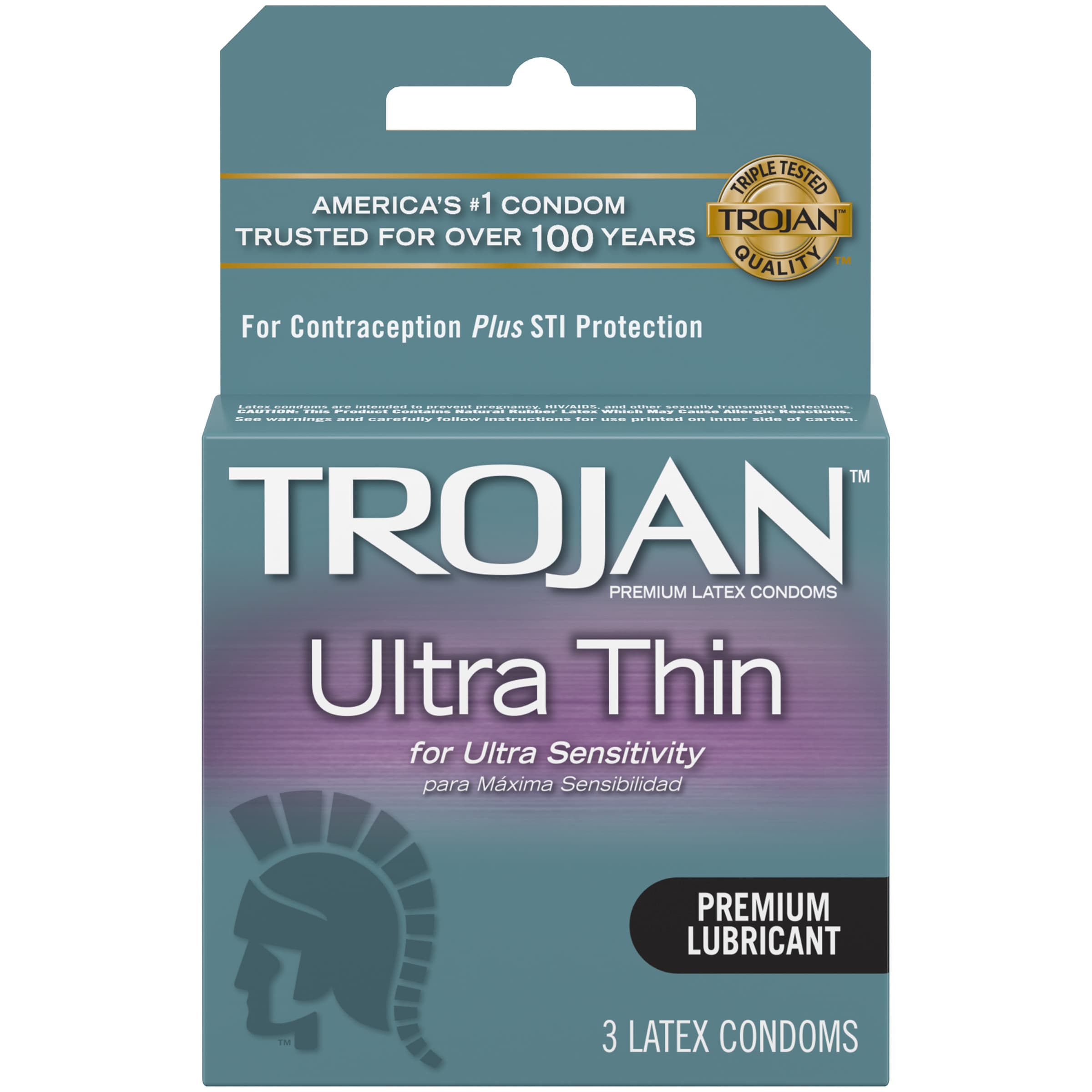Trojan, Sensitivity Ultra Thin Lubricated Premium Latex Condoms, 3 Each - Image 1
