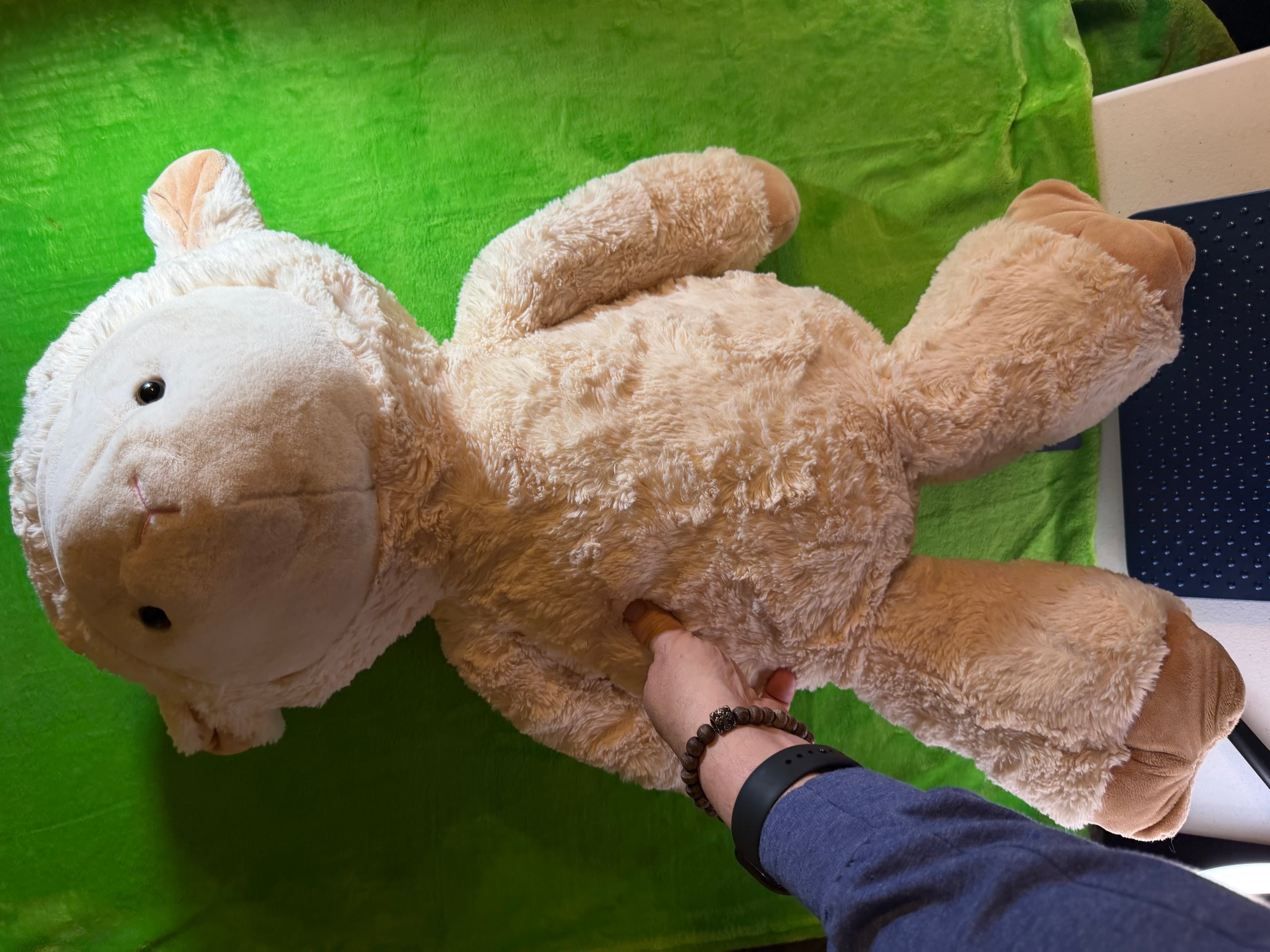 Large Plush Lamb Stuffed Animal Beige Soft Toy - Thumbnail 2